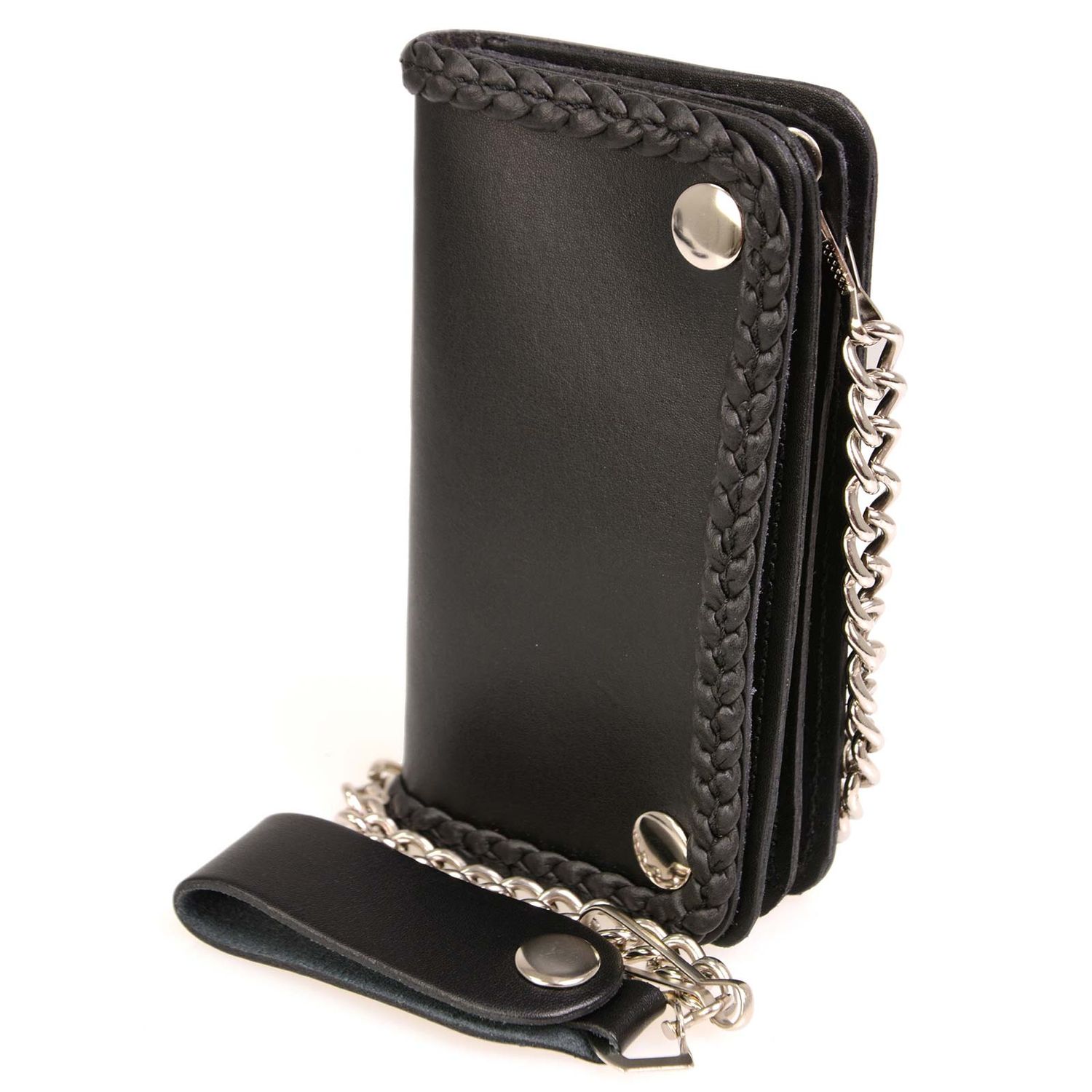Milwaukee Leather MLW7881 Men's 6” Long Leather “Braided” Bi-Fold Biker Wallet w/ Anti-Theft Stainless Steel Chain Milwaukee Leather MLW7881 Men's 6” Long Leather “Braided” Bi-Fold Biker Wallet w/ Anti-Theft Stainless Steel Chain