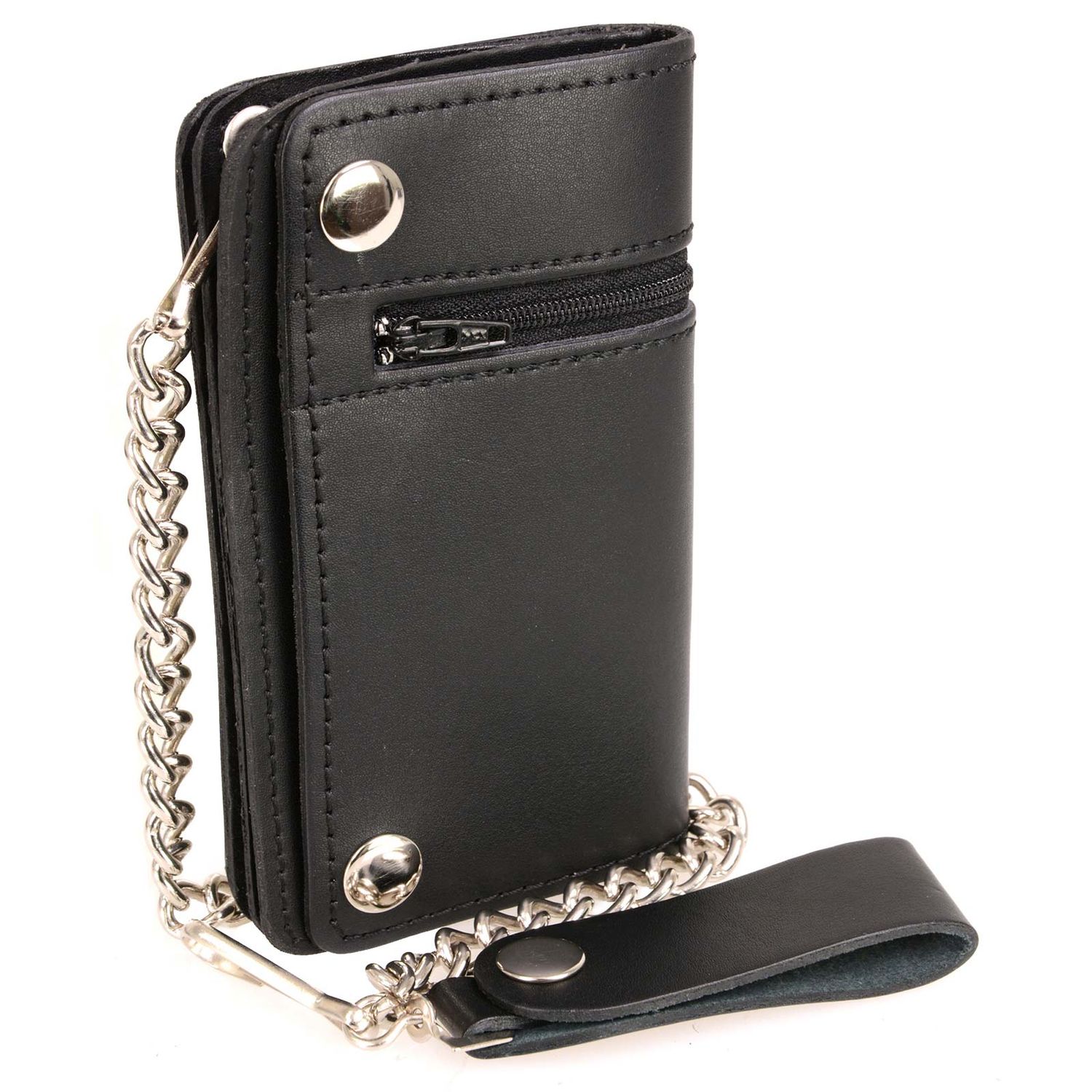 Milwaukee Leather MLW7882 Men's 6” Black Leather Biker Wallet w/ Outer Pocket - Bi-Fold Anti-Theft Stainless Steel Chain Milwaukee Leather MLW7882 Men's 6” Black Leather Biker Wallet w/ Outer Pocket - Bi-Fold Anti-Theft Stainless Steel Chain