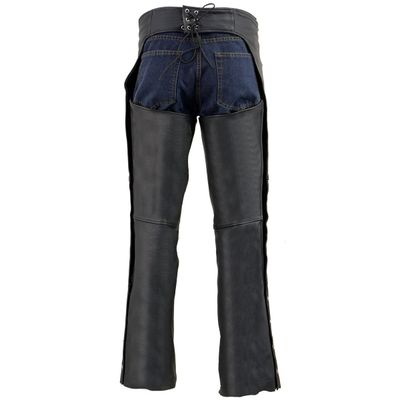 Milwaukee Leather Men's Black Premium Leather Fully Lined Motorcycle Chaps w/ Front Coin Pocket ML1115