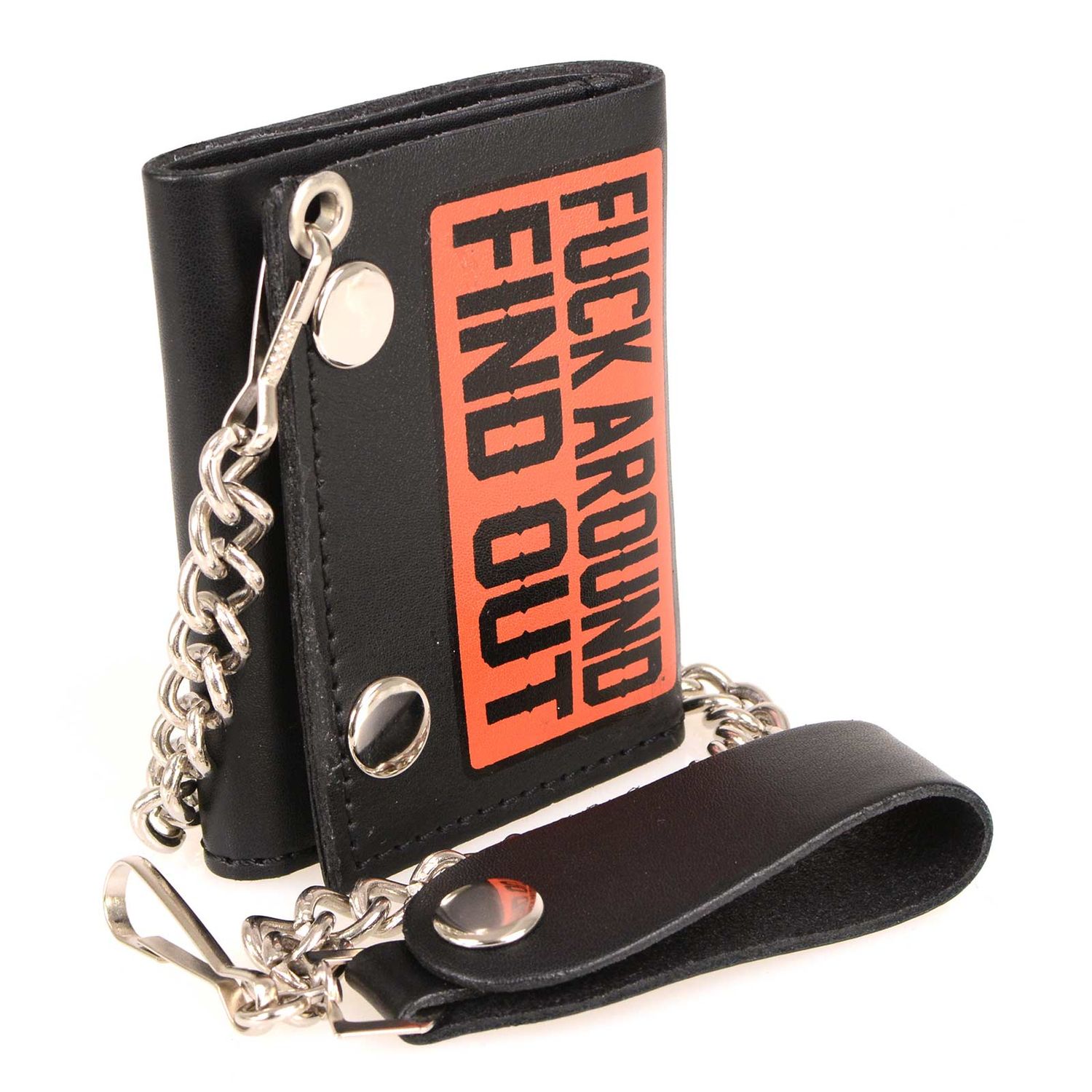 Milwaukee Leather MLW7841 Men's 4” Black Leather Biker Wallet - Tri-Fold Anti-Theft Stainless Steel Chain w/ Milwaukee Leather MLW7841 Men's 4” Black Leather Biker Wallet - Tri-Fold Anti-Theft Stainless Steel Chain w/ "F.A.F.O"