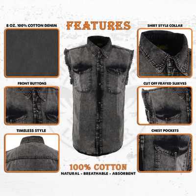 Milwaukee Leather MNG11683 Men’s Classic Beige/Black Button-Down Cut Off Frayed Sleeveless Casual Shirt