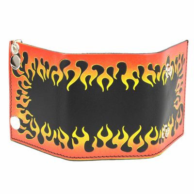 Milwaukee Leather MLW7832 Men's 4” Leather “Flamed” Tri-Fold Biker Wallet w/ Anti-Theft Stainless Steel Chain