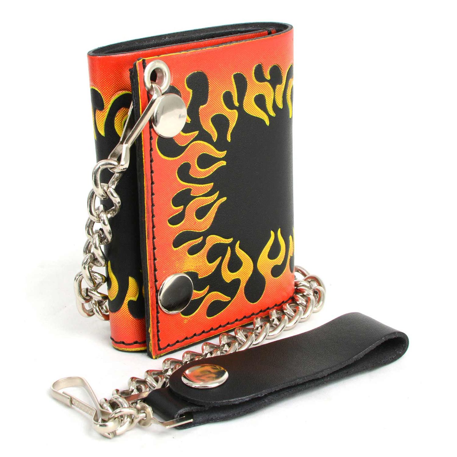 Milwaukee Leather MLW7832 Men's 4” Leather “Flamed” Tri-Fold Biker Wallet w/ Anti-Theft Stainless Steel Chain Milwaukee Leather MLW7832 Men's 4” Leather “Flamed” Tri-Fold Biker Wallet w/ Anti-Theft Stainless Steel Chain