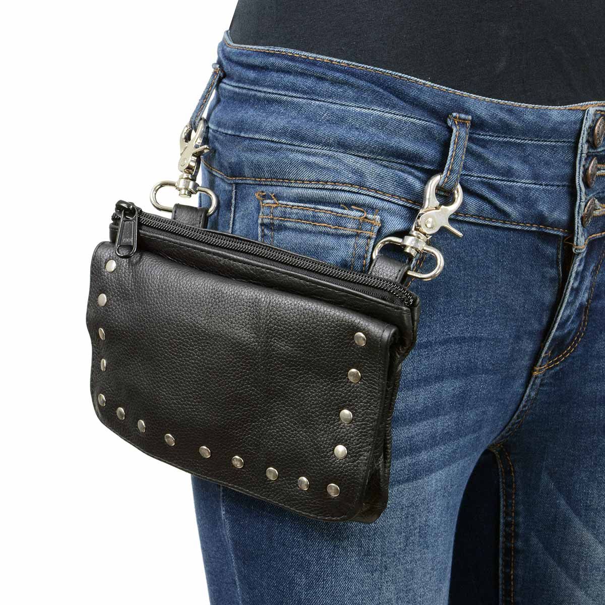 Milwaukee Leather MP8855 Women's Black Leather 'Studded' Hip Belt Bag Milwaukee Leather MP8855 Women's Black Leather 'Studded' Hip Belt Bag