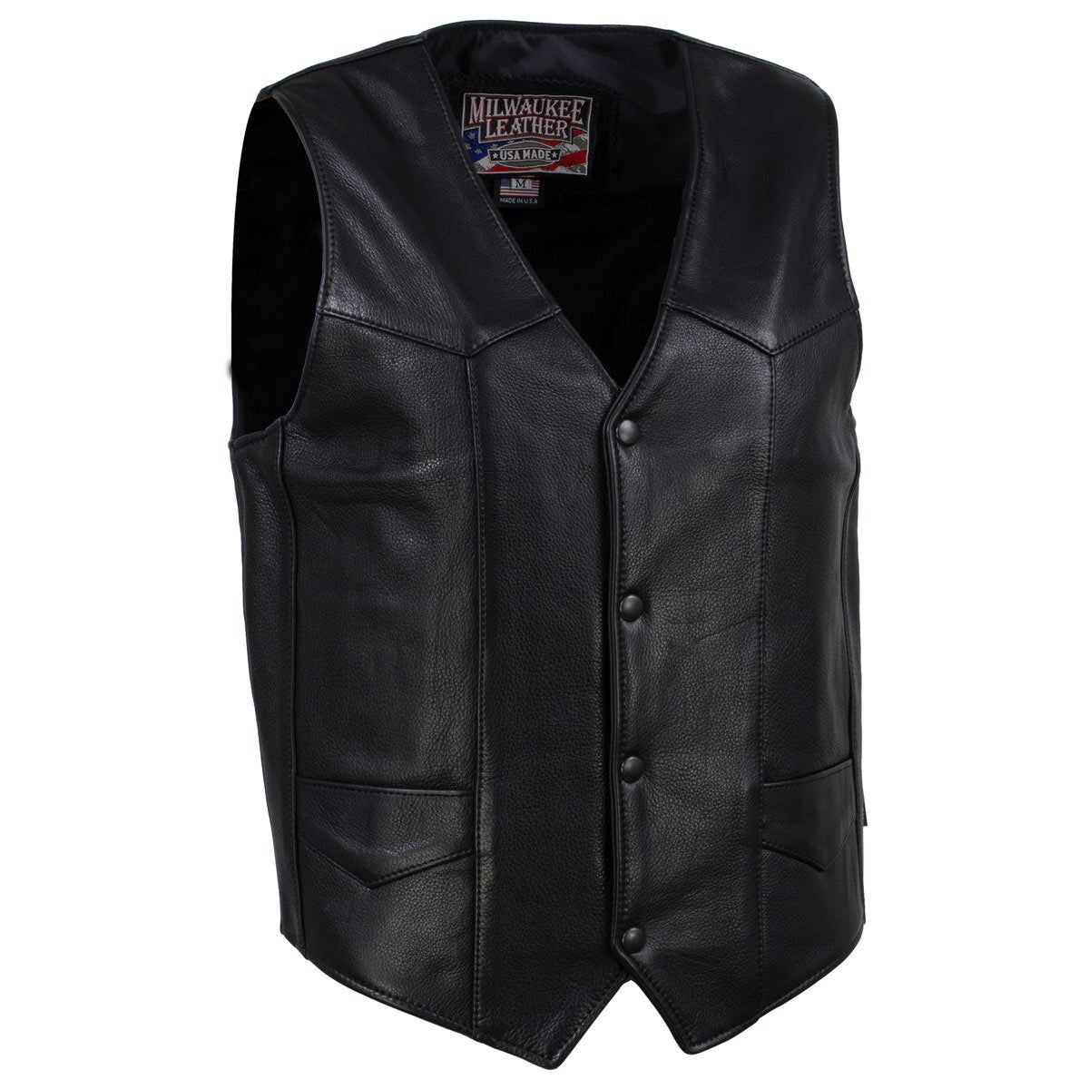 Milwaukee Leather USA MADE MLVSM5006 Men's Black 'Classic Western' Premium Motorcycle Rider Leather Vest Milwaukee Leather USA MADE MLVSM5006 Men's Black 'Classic Western' Premium Motorcycle Rider Leather Vest