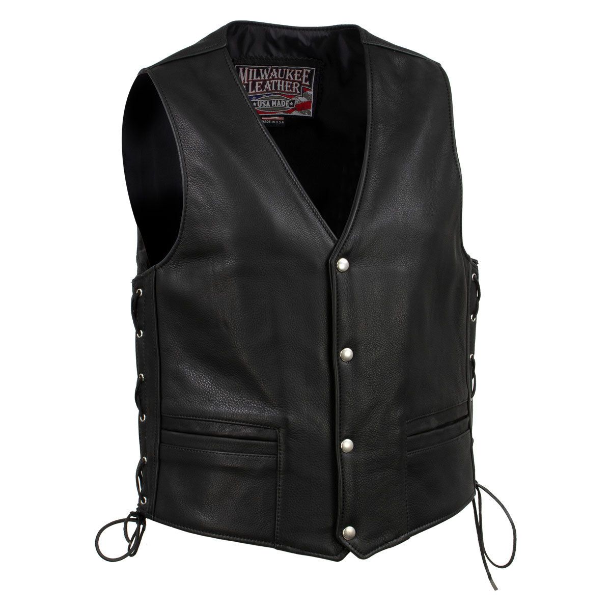 Milwaukee Leather USA MADE MLVSM5003 Men's Black 'Gaucho' Extra Long Back Premium Steerhide Motorcycle Leather Vest Milwaukee Leather USA MADE MLVSM5003 Men's Black 'Gaucho' Extra Long Back Premium Steerhide Motorcycle Leather Vest