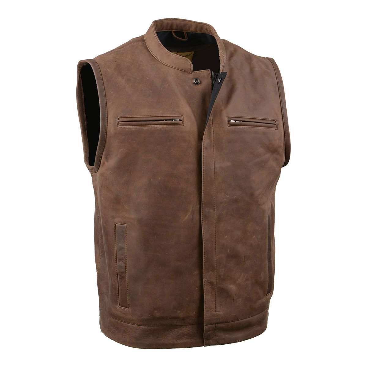 Milwaukee Leather MLM3519 Men's “Gambler” Crazy Horse Brown Vintage Leather Vest - Club Style Motorcycle Rider Vest Milwaukee Leather MLM3519 Men's “Gambler” Crazy Horse Brown Vintage Leather Vest - Club Style Motorcycle Rider Vest