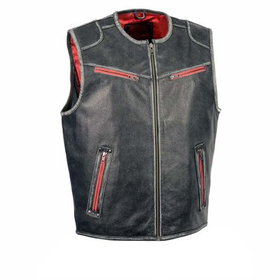 Milwaukee Leather MLM3535 Men's Vintage Grey Motorcycle Leather Vest with Zipper Color Accent Milwaukee Leather MLM3535 Men's Vintage Grey Motorcycle Leather Vest with Zipper Color Accent