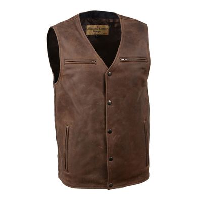 Milwaukee Leather MLM3518 Men's Gambler Snap Front Vintage Crazy Horse Brown Motorcycle Leather Vest Milwaukee Leather MLM3518 Men's Gambler Snap Front Vintage Crazy Horse Brown Motorcycle Leather Vest