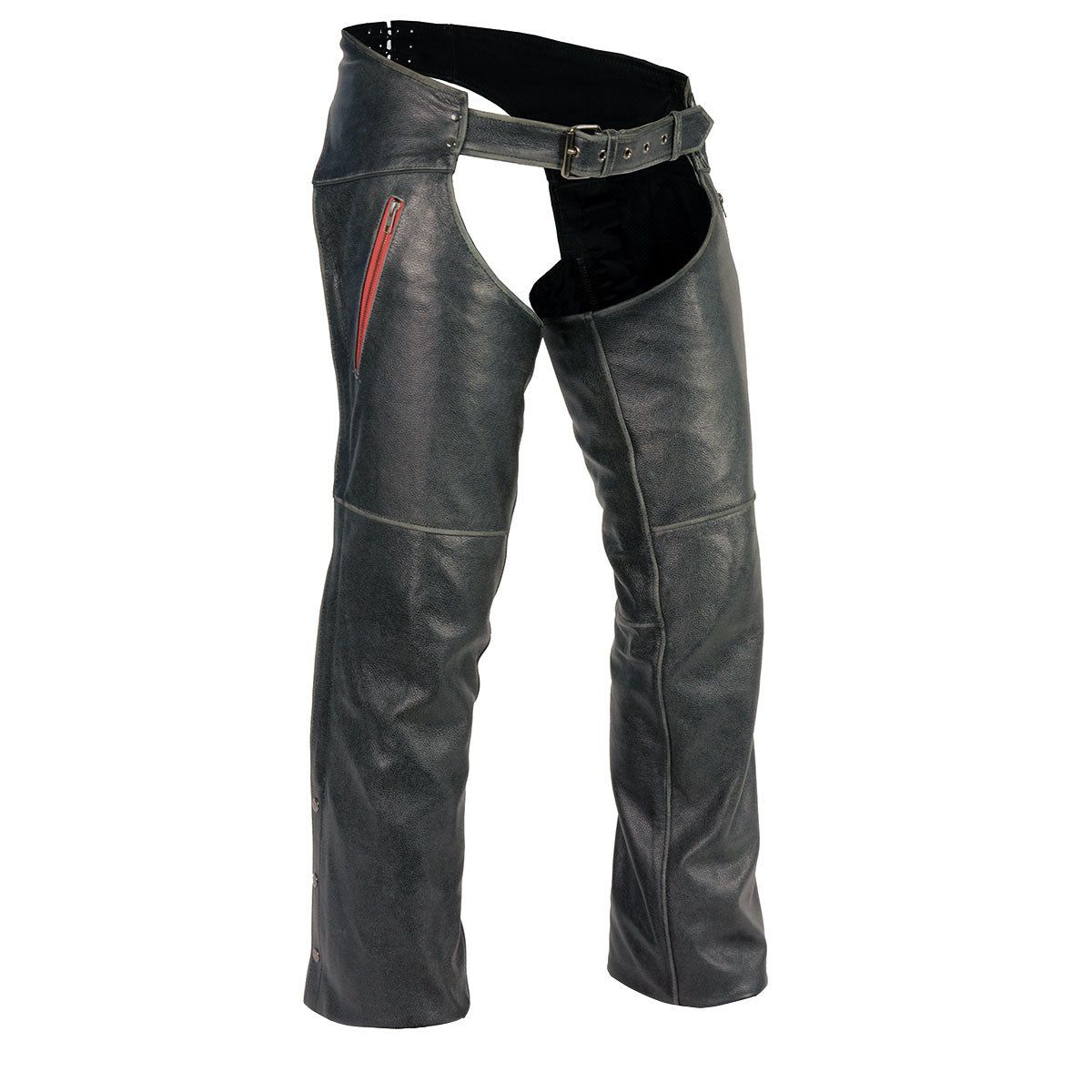 Milwaukee Leather MLM5535 Men's Vintage Grey Slate Leather Chaps with Color Accent Zipper Milwaukee Leather MLM5535 Men's Vintage Grey Slate Leather Chaps with Color Accent Zipper