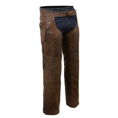Milwaukee Leather Chaps for Men's Vintage Crazy Horse Brown Leather- Snap Out Thermal Lined Motorcycle Chap MLM5518 Milwaukee Leather Chaps for Men's Vintage Crazy Horse Brown Leather- Snap Out Thermal Lined Motorcycle Chap MLM5518