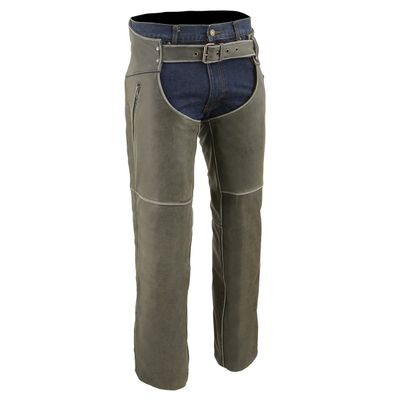 Milwaukee Leather Chaps for Men's Vintage Grey Slate Leather - Deep Zipped Thigh Pockets Motorcycle Chap - MLM5536 Milwaukee Leather Chaps for Men's Vintage Grey Slate Leather - Deep Zipped Thigh Pockets Motorcycle Chap - MLM5536