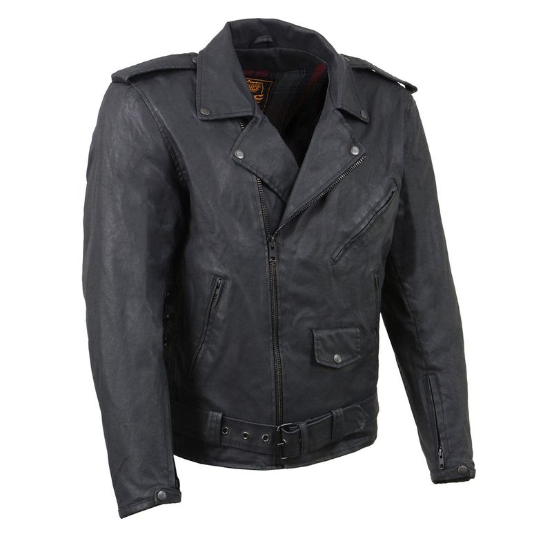 Milwaukee Leather MDM1020 Men's Black Classic 'Waxed' Motorcycle Denim Jacket with Armor Milwaukee Leather MDM1020 Men's Black Classic 'Waxed' Motorcycle Denim Jacket with Armor