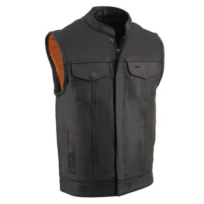 Milwaukee Leather MLM3510 Men's Black Premium Leather Club Style Vest - Dual Closure Open Neck Motorcycle Rider Vest Milwaukee Leather MLM3510 Men's Black Premium Leather Club Style Vest - Dual Closure Open Neck Motorcycle Rider Vest