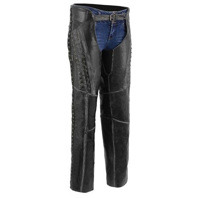 Milwaukee Leather Premium Black Leather Motorcycle Chaps for Women w/ Rubbed Seams-Lace Detail MLL6526 Milwaukee Leather Premium Black Leather Motorcycle Chaps for Women w/ Rubbed Seams-Lace Detail MLL6526