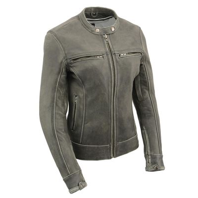 Milwaukee Leather MLL2550 Women's Scooter Distressed Grey Leather Motorcycle Riding Vented Jacket Milwaukee Leather MLL2550 Women's Scooter Distressed Grey Leather Motorcycle Riding Vented Jacket