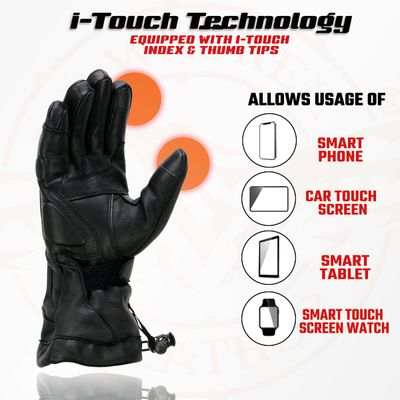 Milwaukee Leather MG7518 Men's Black Deerskin Gauntlet Motorcycle Hand Gloves w/ i-Touch Screen Tech