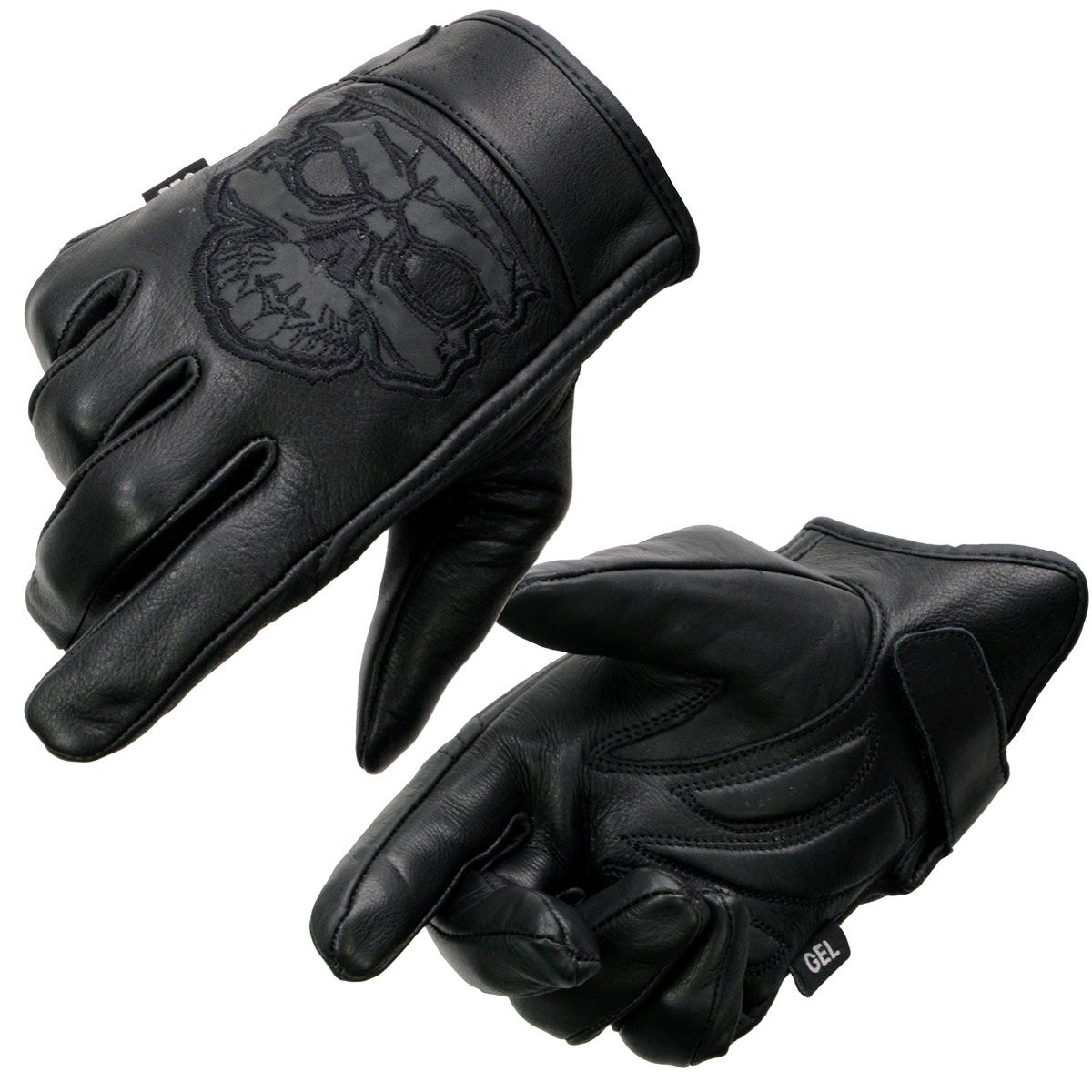 Milwaukee Leather MG7571 Men's Black ‘Col-Tec’ Leather ‘Reflective Skull’ Motorcycle Hand Gloves W/ Gel Padded Palm Milwaukee Leather MG7571 Men's Black ‘Col-Tec’ Leather ‘Reflective Skull’ Motorcycle Hand Gloves W/ Gel Padded Palm