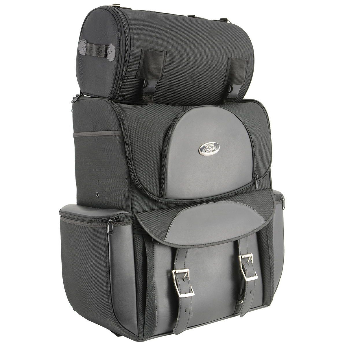 Milwaukee Leather SH605 Large Black Textile and PVC 2 Piece Touring Sissy Bar Motorcycle Bag