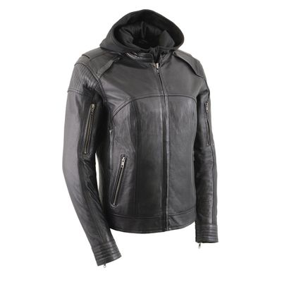 Milwaukee Leather Women's Vented Racer Leather Jacket with Removable Hoodie MLL2501 Milwaukee Leather Women's Vented Racer Leather Jacket with Removable Hoodie MLL2501