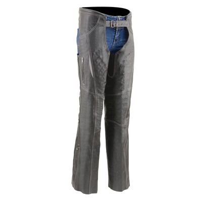 Milwaukee Leather Chaps for Women Black and Grey Premium Skin Laser Cut Accent Stitching Motorcycle Chap - MLL6525 Milwaukee Leather Chaps for Women Black and Grey Premium Skin Laser Cut Accent Stitching Motorcycle Chap - MLL6525