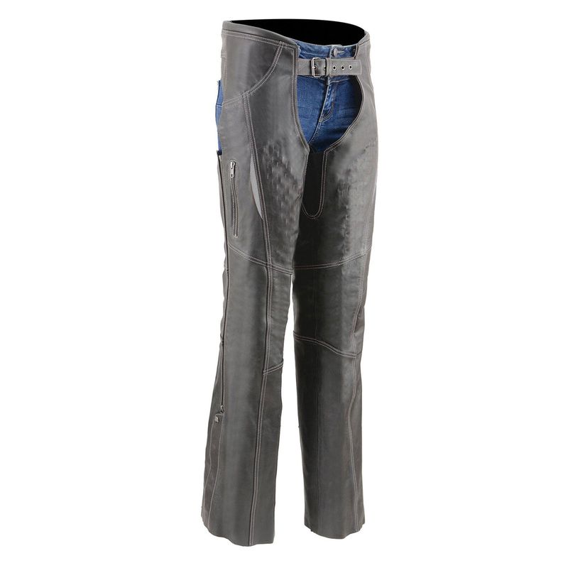 Milwaukee Leather Chaps for Women Black and Grey Premium Skin Laser Cut Accent Stitching Motorcycle Chap - MLL6525 Milwaukee Leather Chaps for Women Black and Grey Premium Skin Laser Cut Accent Stitching Motorcycle Chap - MLL6525