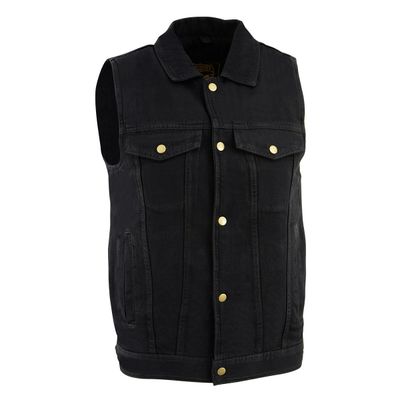 Milwaukee Leather DM1331 Men's Black Denim Motorcycle Biker Riders Vest w/ Shirt Style Collar Milwaukee Leather DM1331 Men's Black Denim Motorcycle Biker Riders Vest w/ Shirt Style Collar