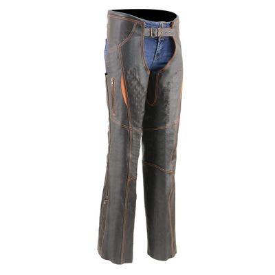 Milwaukee Leather Chaps for Women Black and Orange Premium Skin Laser Cut Accent Stitching Motorcycle Chap- MLL6525 Milwaukee Leather Chaps for Women Black and Orange Premium Skin Laser Cut Accent Stitching Motorcycle Chap- MLL6525