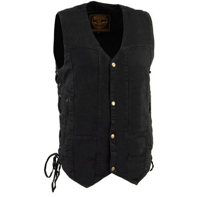 Milwaukee Leather DM1990 Men's Black 10 Pocket Side Lace Denim Vest Milwaukee Leather DM1990 Men's Black 10 Pocket Side Lace Denim Vest
