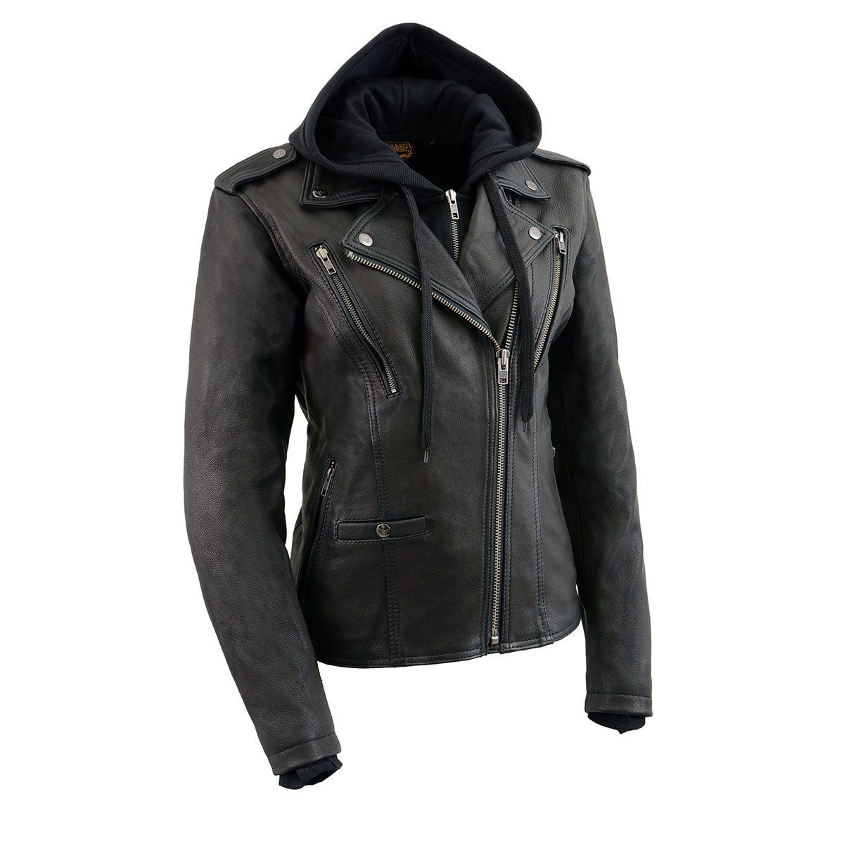 Milwaukee Leather MLL2575 Women's Black Leather Vented Motorcycle Jacket w/ Removable Hoodie Milwaukee Leather MLL2575 Women's Black Leather Vented Motorcycle Jacket w/ Removable Hoodie