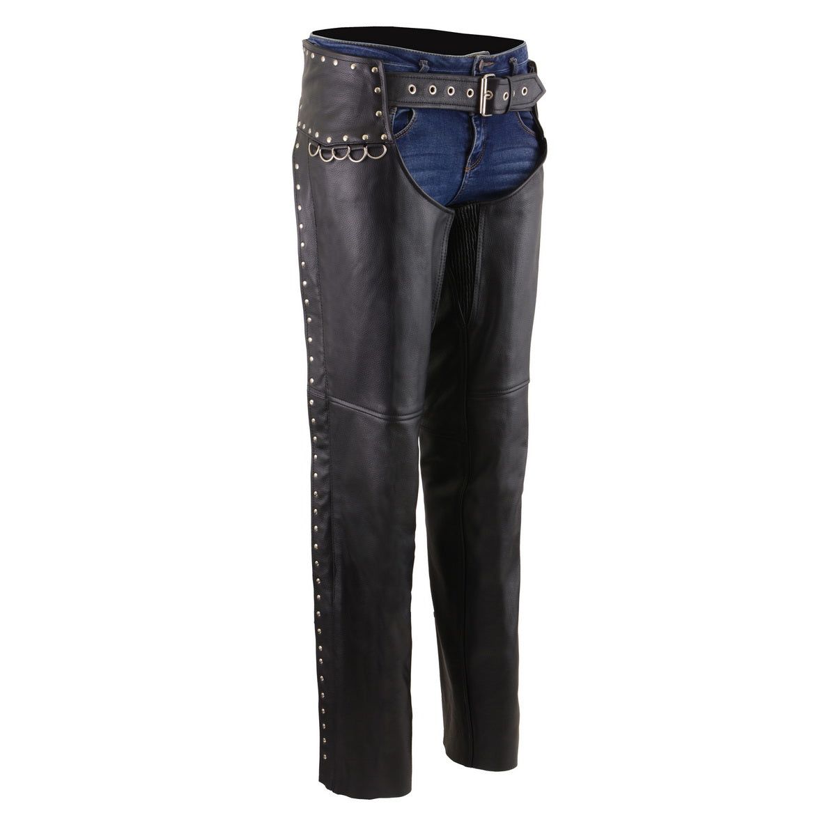 Milwaukee Leather MLL6503 Women's Black Classic Leather Motorcycle Rider Chaps w/ Riveted Design Milwaukee Leather MLL6503 Women's Black Classic Leather Motorcycle Rider Chaps w/ Riveted Design