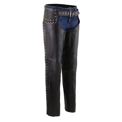 Milwaukee Leather MLL6503 Women's Black Classic Leather Motorcycle Rider Chaps w/ Riveted Design Milwaukee Leather MLL6503 Women's Black Classic Leather Motorcycle Rider Chaps w/ Riveted Design
