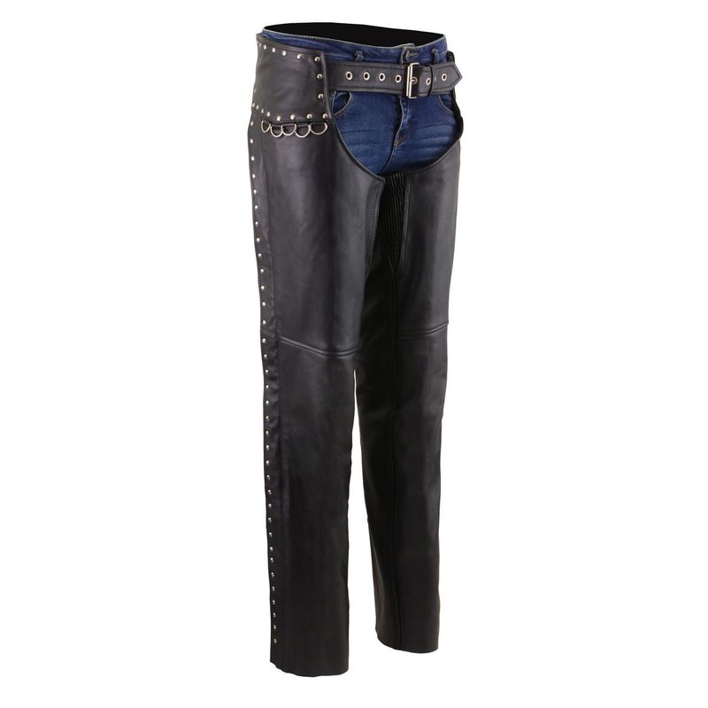 Milwaukee Leather MLL6503 Women's Black Classic Leather Motorcycle Rider Chaps w/ Riveted Design Milwaukee Leather MLL6503 Women's Black Classic Leather Motorcycle Rider Chaps w/ Riveted Design