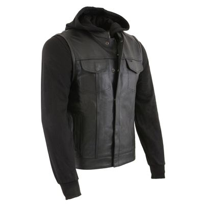 Milwaukee Leather LKM3714 Men's Black Club Style '2 in 1' Zipper Vest with Full Sleeve Hoodie and Quick Draw Pocket Milwaukee Leather LKM3714 Men's Black Club Style '2 in 1' Zipper Vest with Full Sleeve Hoodie and Quick Draw Pocket