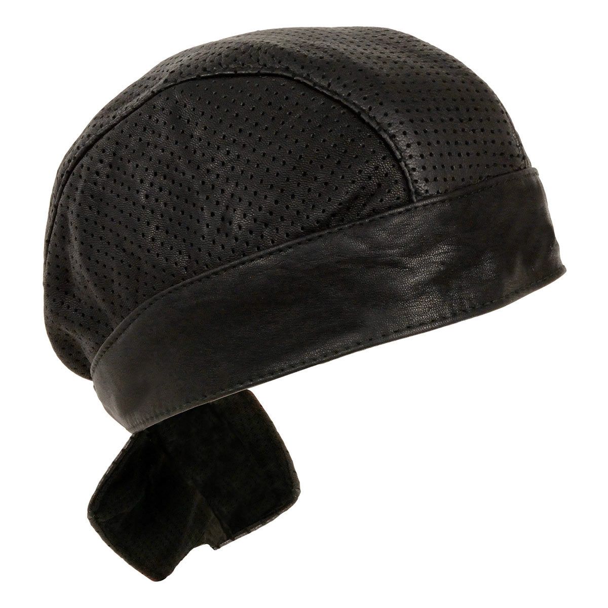 Milwaukee Leather SH324 Unisex Black Perforated Leather Motorcycle Skull Cap Milwaukee Leather SH324 Unisex Black Perforated Leather Motorcycle Skull Cap