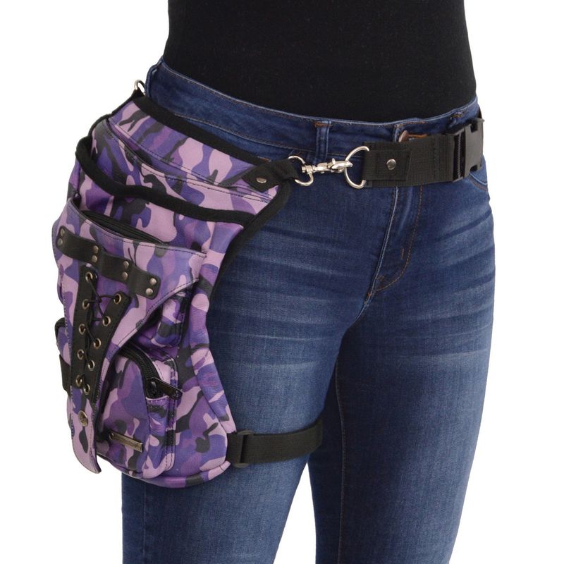Milwaukee Leather MP8886 Ladies Purple Leather Camouflage Conceal and Carry Black Thigh Bag Milwaukee Leather MP8886 Ladies Purple Leather Camouflage Conceal and Carry Black Thigh Bag