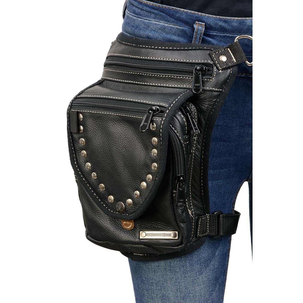 Milwaukee Leather MP8882 Black Conceal and Carry Leather Thigh Bag with Waist Belt Milwaukee Leather MP8882 Black Conceal and Carry Leather Thigh Bag with Waist Belt