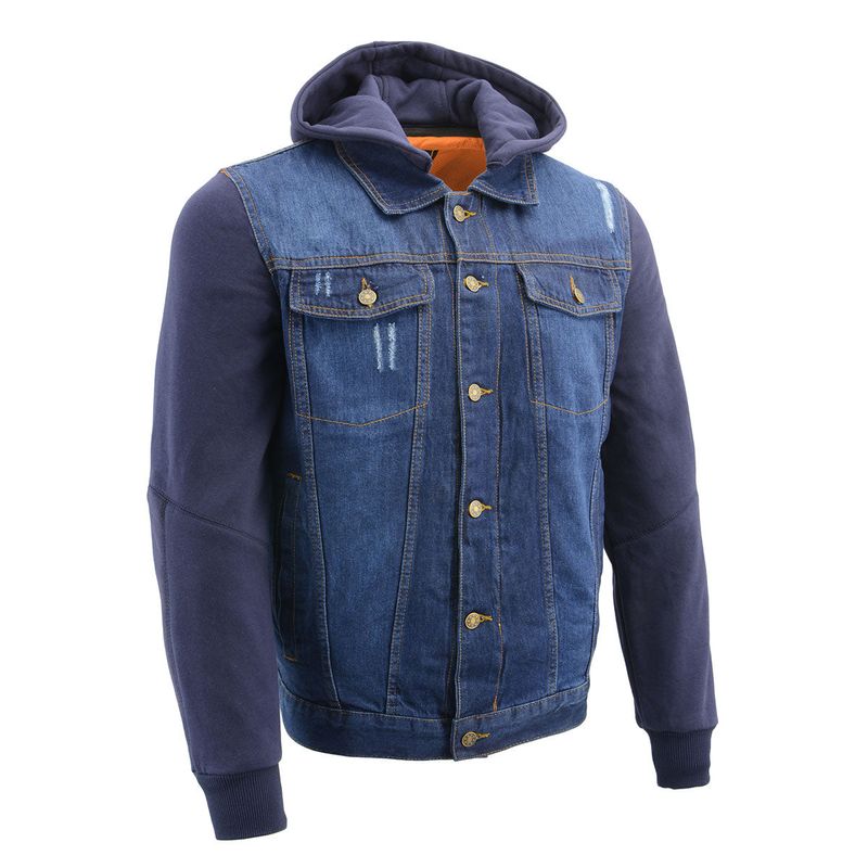 Milwaukee Leather MDM1000 Men's Blue Denim Jacket with Removable Hoodie Milwaukee Leather MDM1000 Men's Blue Denim Jacket with Removable Hoodie