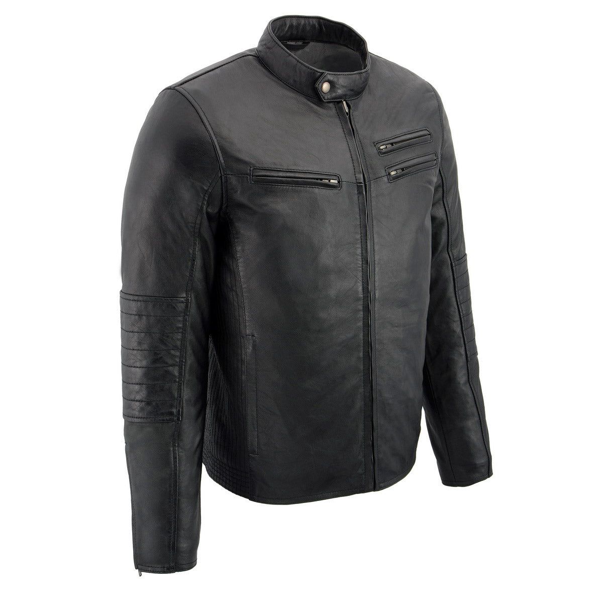 Milwaukee Leather SFM1806 Men's Black Euro Collar Cafe Style Leather Jacket Milwaukee Leather SFM1806 Men's Black Euro Collar Cafe Style Leather Jacket