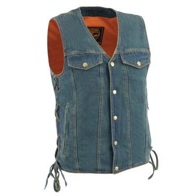 Milwaukee Leather DM1360 Men's Classic Blue Denim Motorcycle Biker Riders Vest w/ Adjustable Side Laces Milwaukee Leather DM1360 Men's Classic Blue Denim Motorcycle Biker Riders Vest w/ Adjustable Side Laces