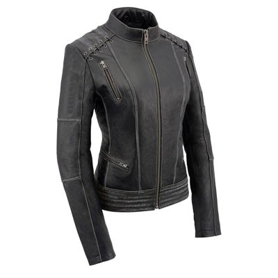Milwaukee Leather MLL2526 Women's 'Elegant' Distressed Gray Detail Laced Leather Jacket Milwaukee Leather MLL2526 Women's 'Elegant' Distressed Gray Detail Laced Leather Jacket