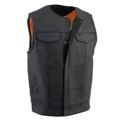 Milwaukee Leather MLM3511 Men's Black Collarless Snap/Zipper Club Style Motorcycle Leather Vest Milwaukee Leather MLM3511 Men's Black Collarless Snap/Zipper Club Style Motorcycle Leather Vest