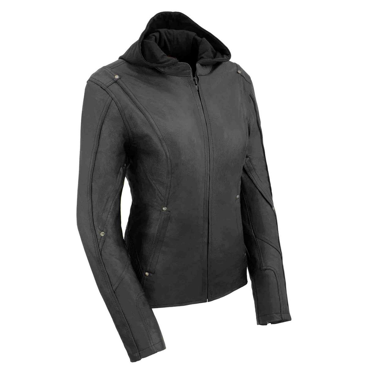 Milwaukee Leather MLL2555 Women's Black 3/4 Hooded Leather Jacket with Side Stretch Milwaukee Leather MLL2555 Women's Black 3/4 Hooded Leather Jacket with Side Stretch