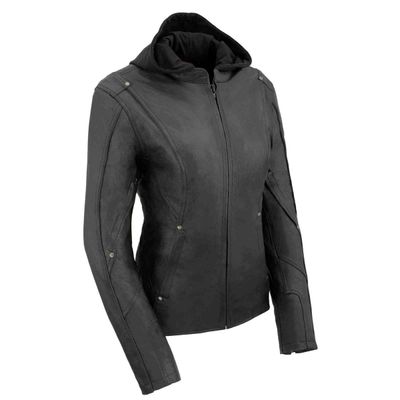 Milwaukee Leather MLL2555 Women's Black 3/4 Hooded Leather Jacket with Side Stretch Milwaukee Leather MLL2555 Women's Black 3/4 Hooded Leather Jacket with Side Stretch