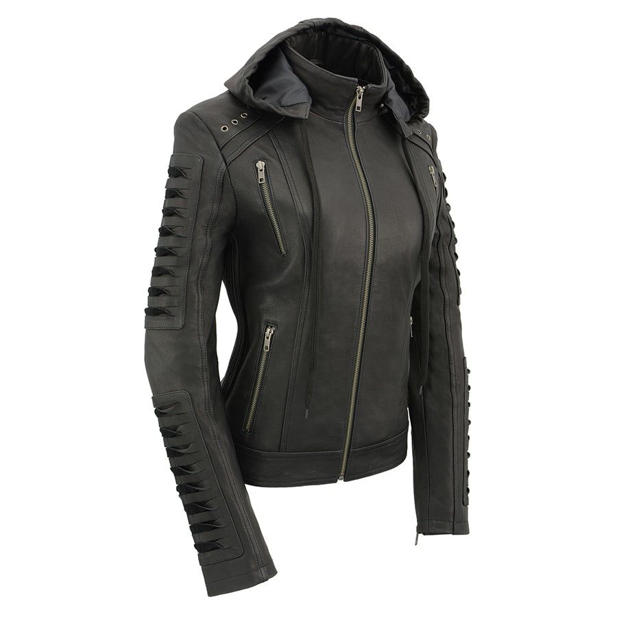 Milwaukee Leather SFL2865 Women's Black Scuba Style Fashion Casual Leather Jacket with Hoodie Milwaukee Leather SFL2865 Women's Black Scuba Style Fashion Casual Leather Jacket with Hoodie