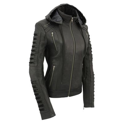 Milwaukee Leather SFL2865 Women's Black Scuba Style Fashion Casual Leather Jacket with Hoodie Milwaukee Leather SFL2865 Women's Black Scuba Style Fashion Casual Leather Jacket with Hoodie