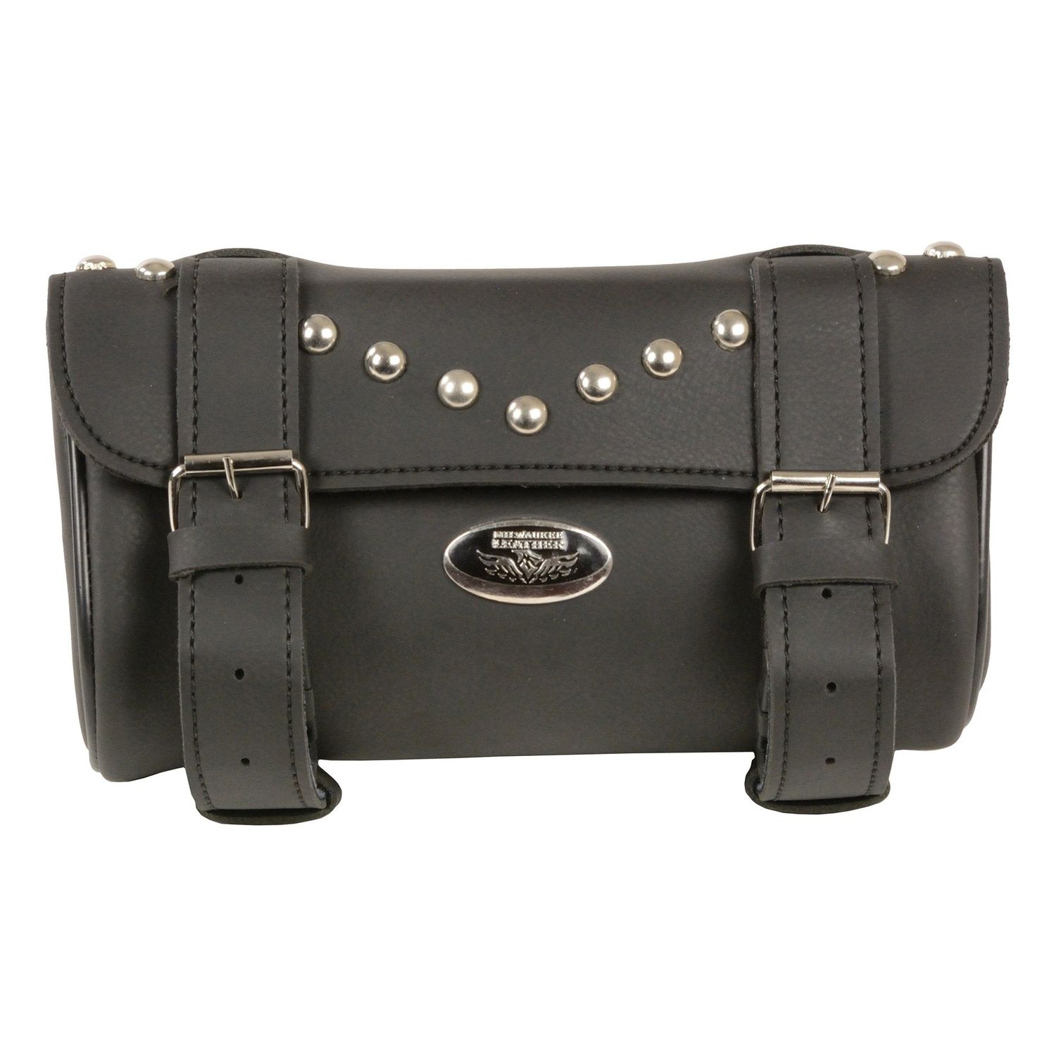 Milwaukee Leather SH62603 Black PVC Double Strap Studded Motorcycle Tool Bag Milwaukee Leather SH62603 Black PVC Double Strap Studded Motorcycle Tool Bag