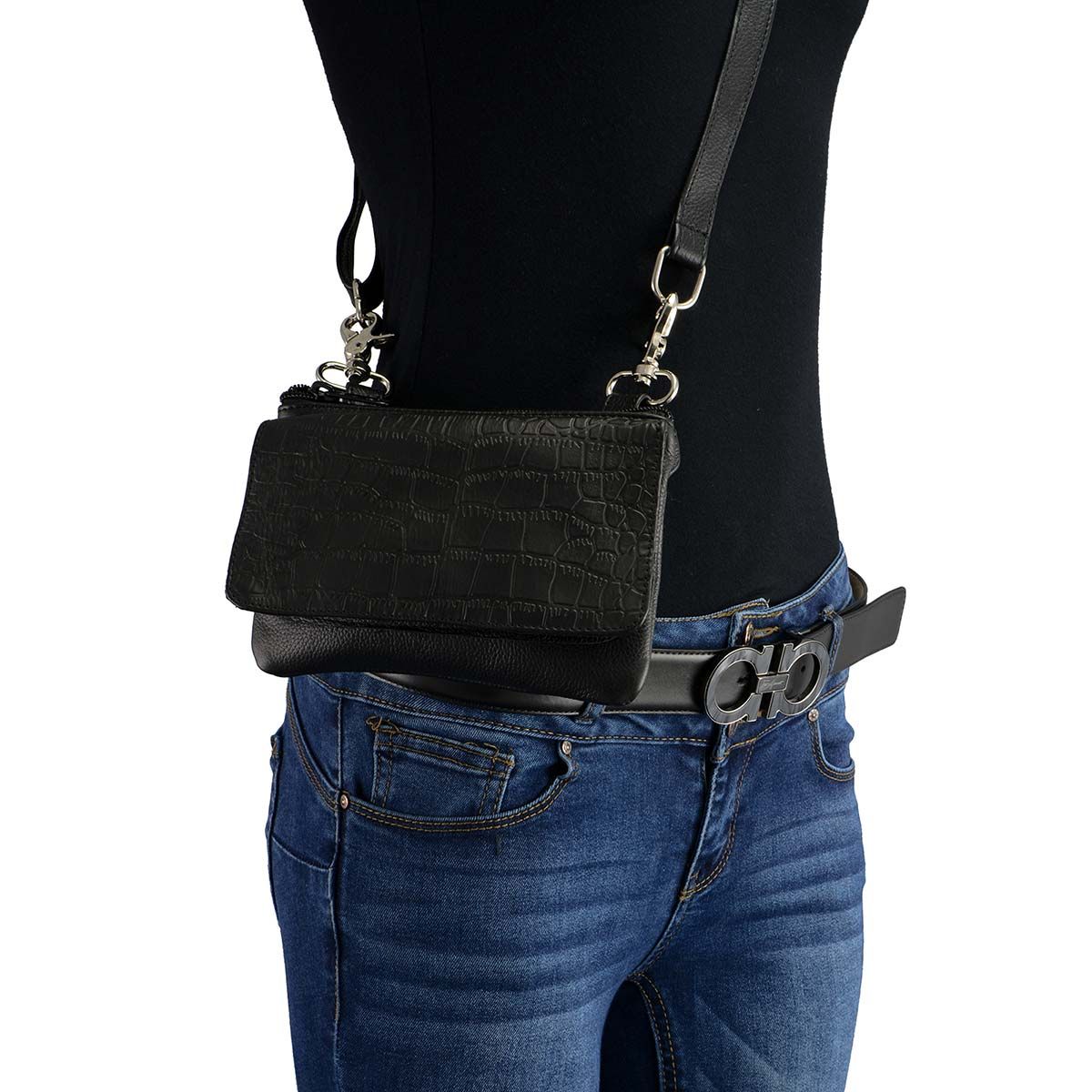 Milwaukee Leather MP8854 Women's Black Leather Multi Pocket Belt Bag Milwaukee Leather MP8854 Women's Black Leather Multi Pocket Belt Bag