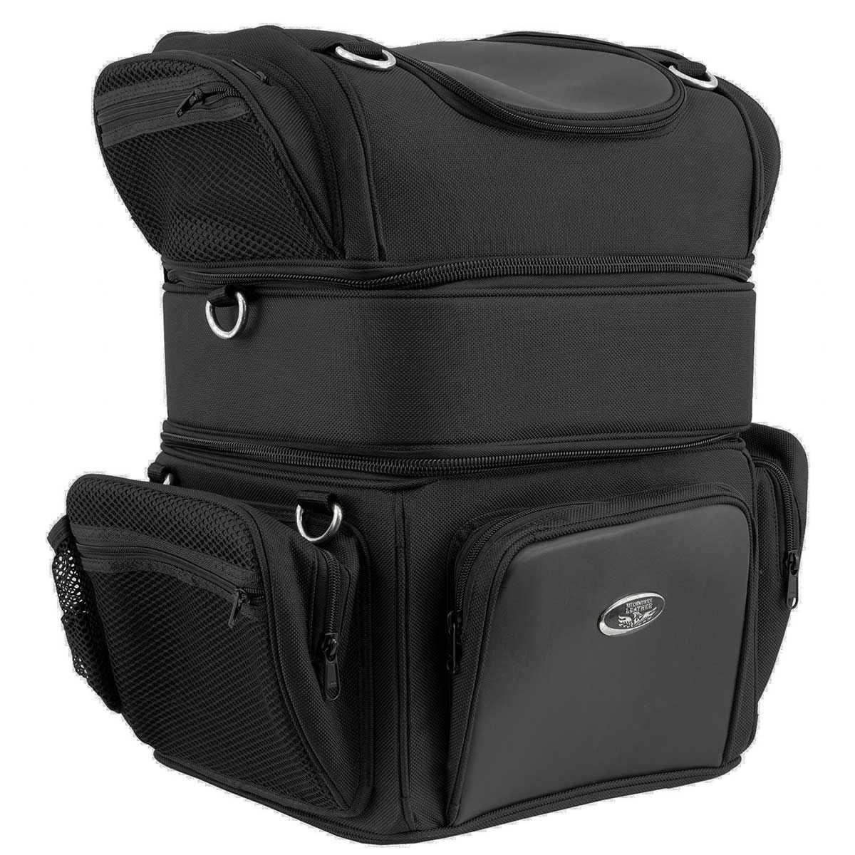 Milwaukee Leather MP8165 Large Black Textile Motorcycle Triple Barrel Sissy Bar Rack Bag with 5 Bonus Pockets Milwaukee Leather MP8165 Large Black Textile Motorcycle Triple Barrel Sissy Bar Rack Bag with 5 Bonus Pockets