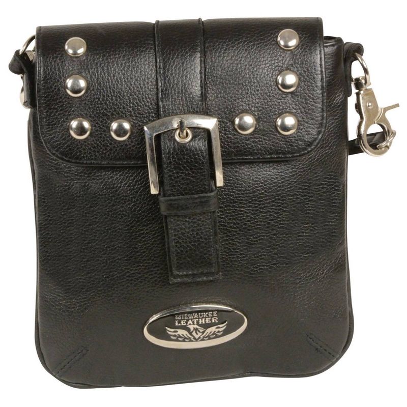 Milwaukee Leather MP8805 Women's Black Small Leather Studded Shoulder Bag Milwaukee Leather MP8805 Women's Black Small Leather Studded Shoulder Bag